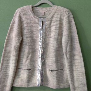 VEUC Sz L Banana Republic Womens Open Front Sequin Lapel Sweater Jacket